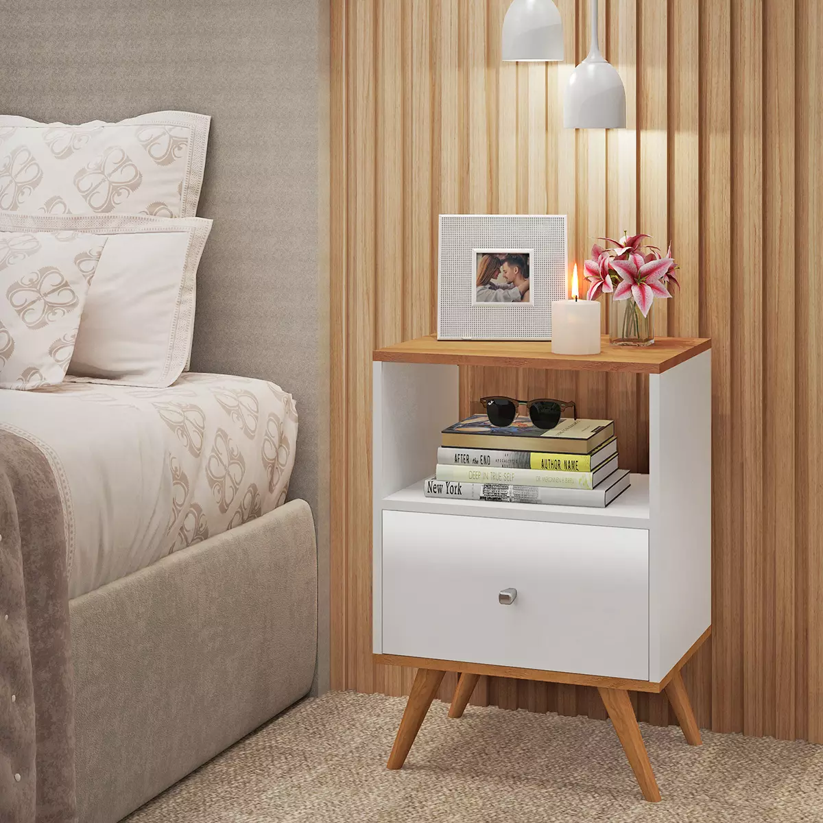 MESA DE NOCHE RETRO 1C MIEL BLANCO