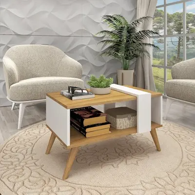 MESA CENTRO RETRO MIEL BLANCO