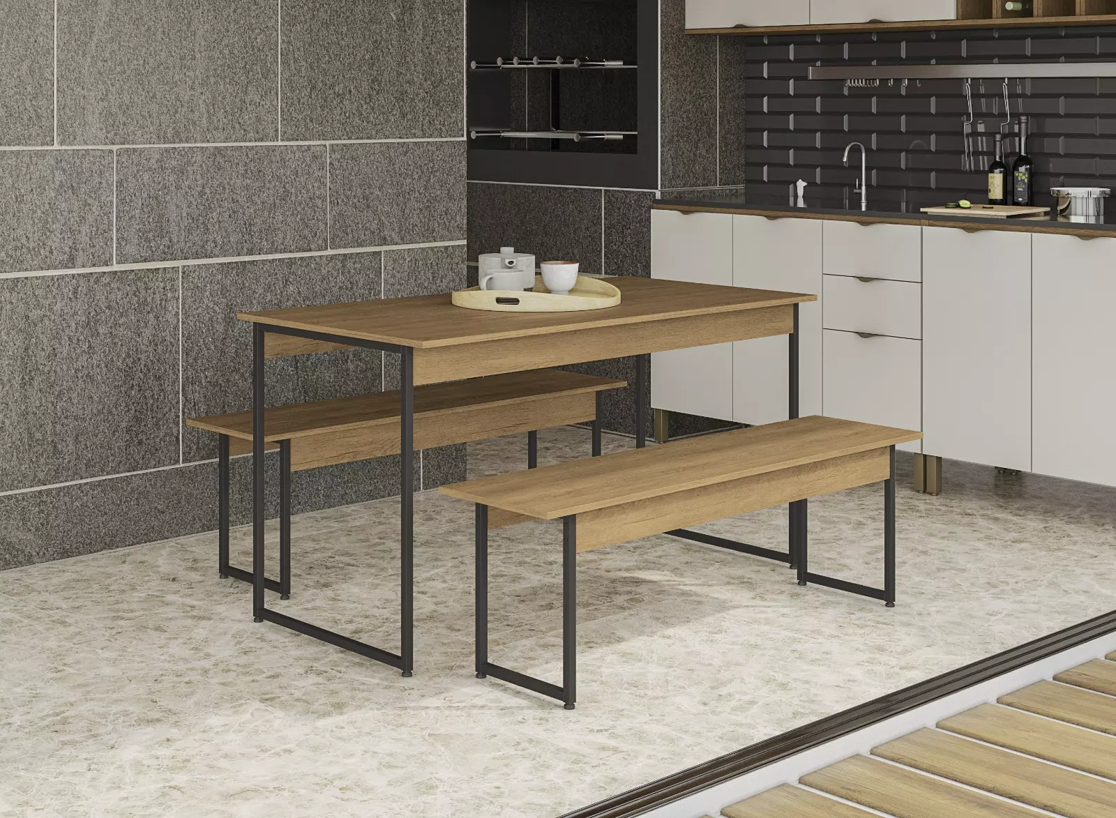 MESA C2 BANCOS FREIJO NEGRO MATE